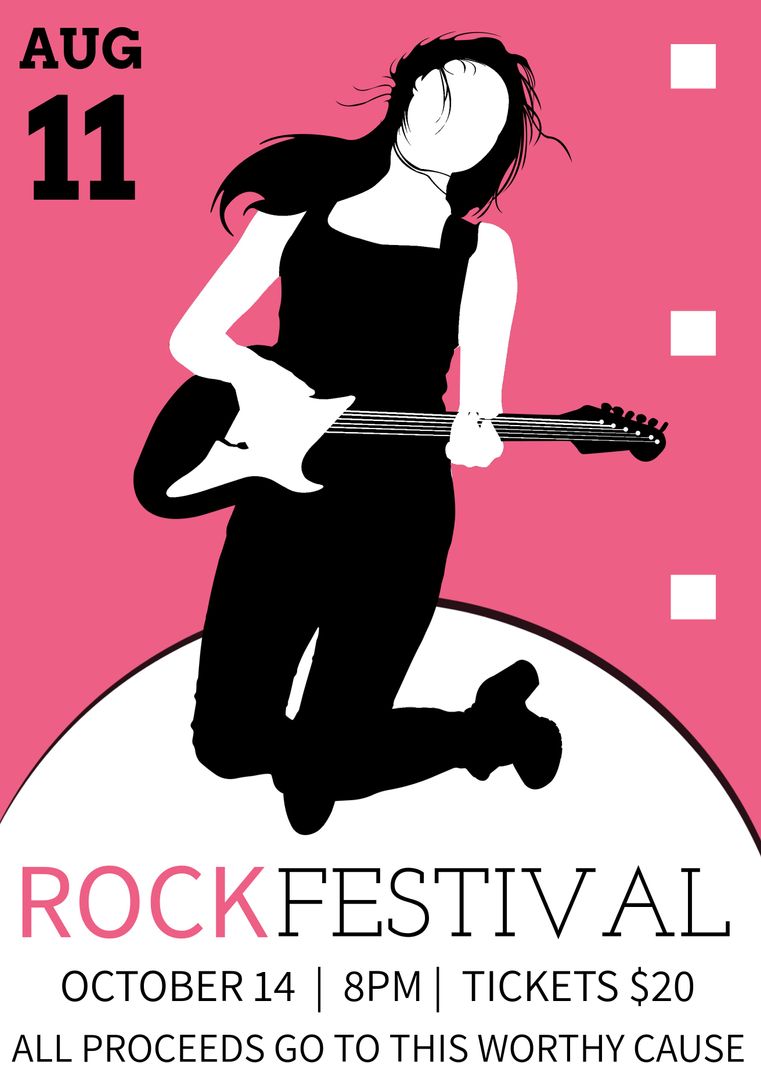 Female Silhouette Guitarist Jumping Rock Festival Poster - Download Free Stock Templates Pikwizard.com