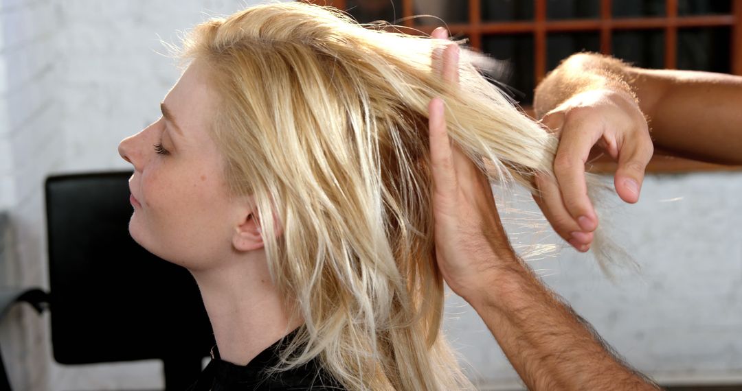 Stylist Preparing Blonde Hair for Haircut - Free Images, Stock Photos and Pictures on Pikwizard.com