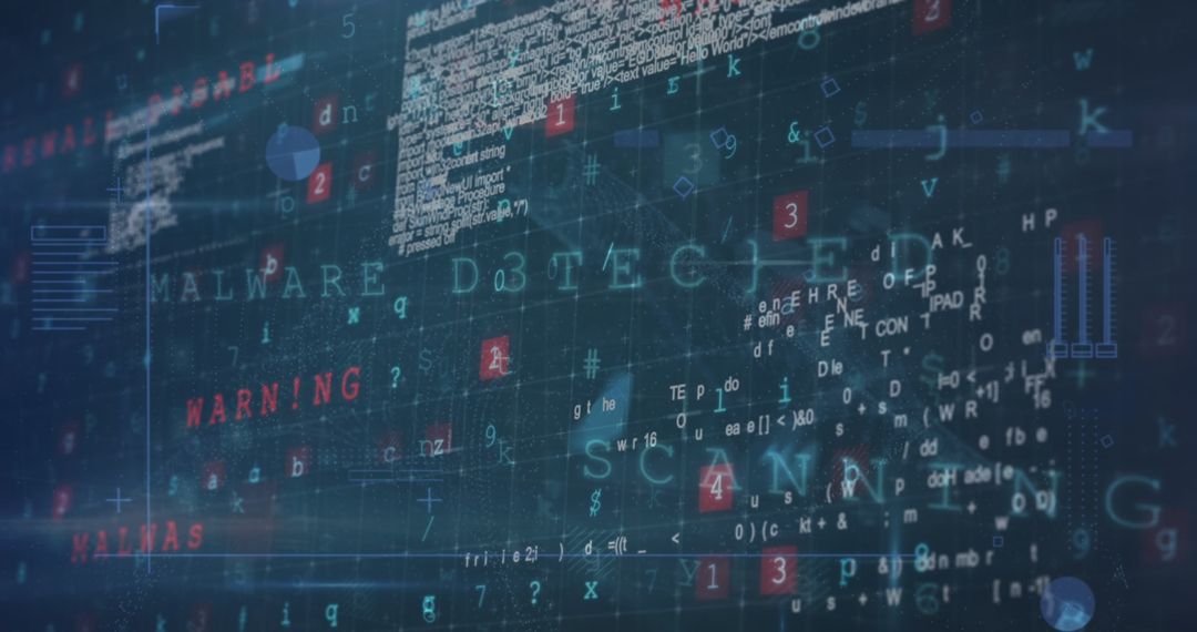 Digital Malware Detection Graphic with Code Overlay