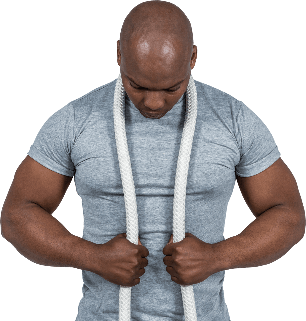 Confident Fit Man with Translucent Battle Rope for Transparent Fitness Motivational Use