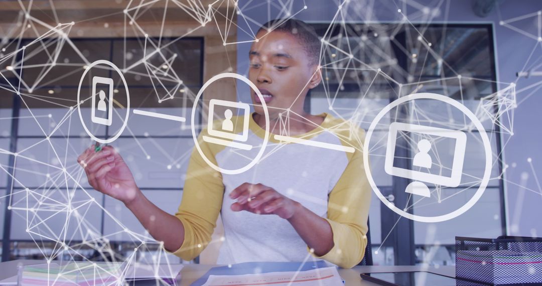 Businesswoman Interacting with Digital Networking Interface