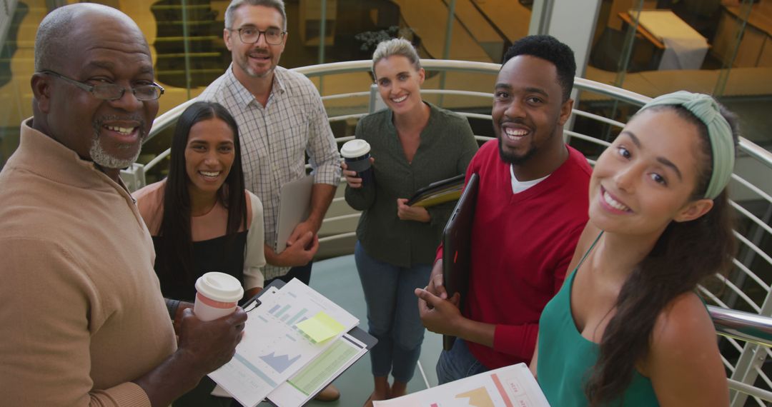 Diverse Business Team Gathering on Office Staircase