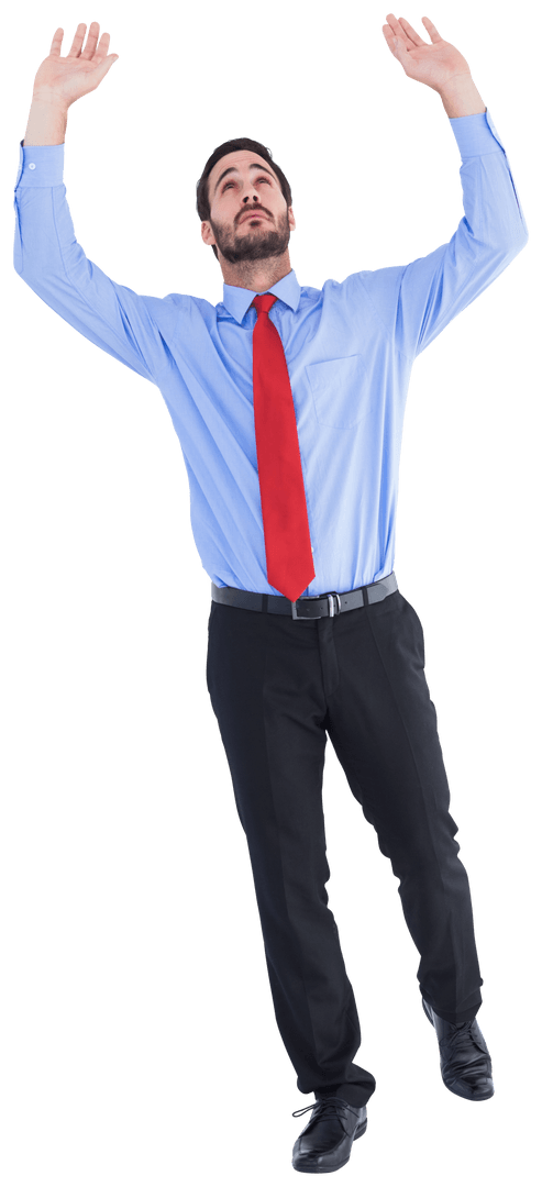Transparent Businessman Raising Arms in Victory Gesture