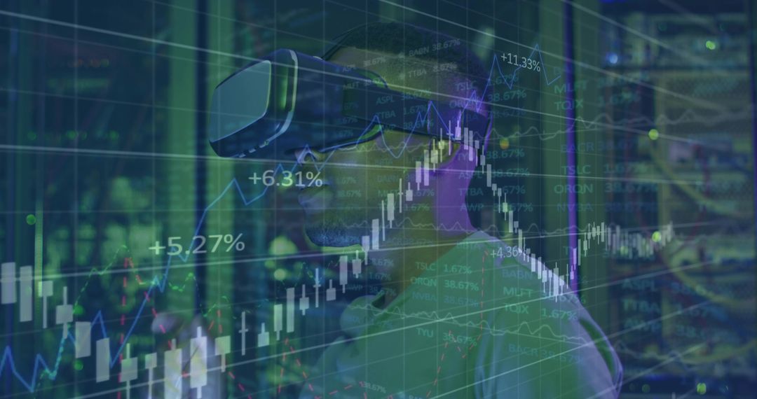 Futuristic Virtual Reality Experience with Financial Analytics Overlay