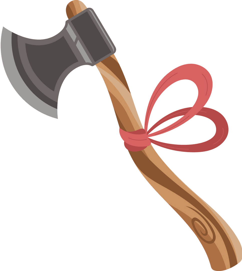 Historic Battle Axe with Red Ribbon on Transparent Background
