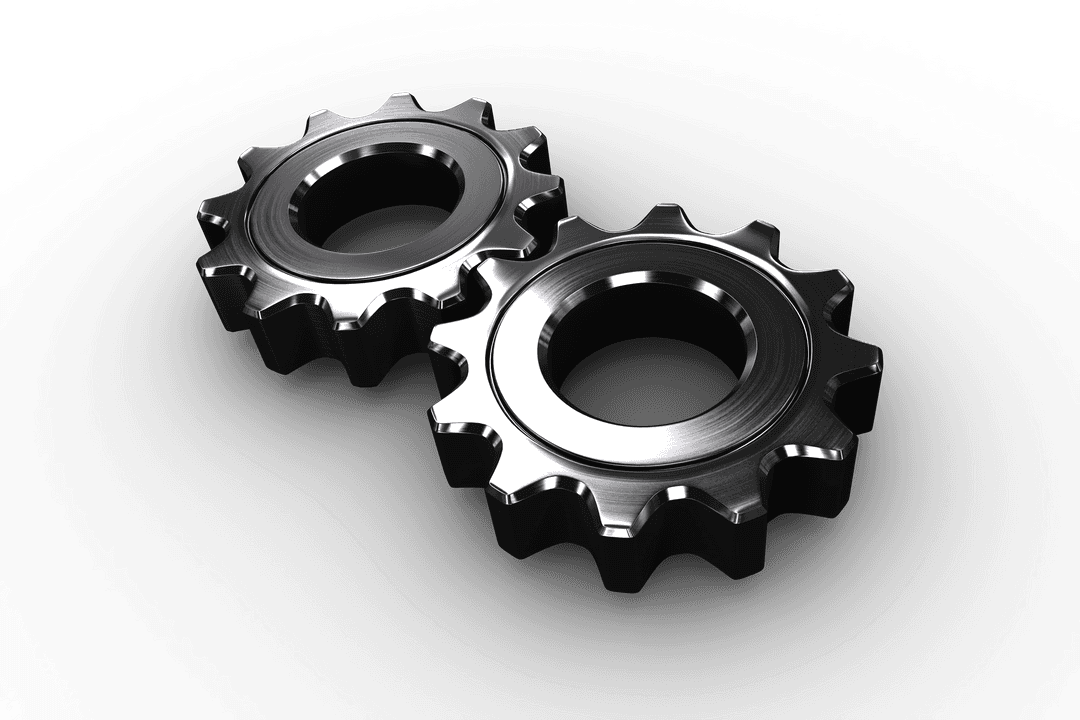 Transparent Metal Gears Interlocking: Precision Mechanics Symbol