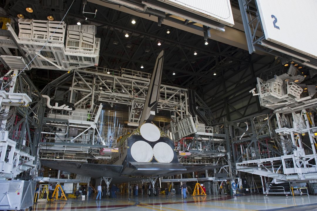 Closely Safed Space Shuttle Endeavour Inside Orbiter Processing Facility