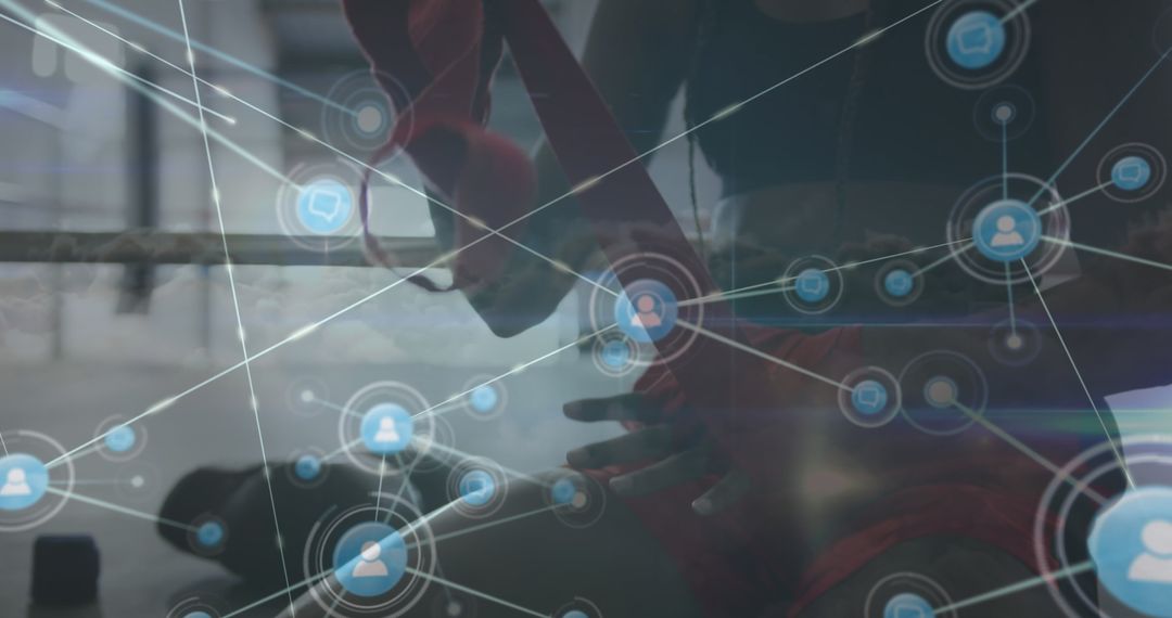 Boxer Wrapping Hands with Digital Network Connection Overlay