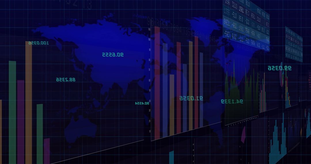 Digital Data Analysis Over World Map Illustrating Global Connections