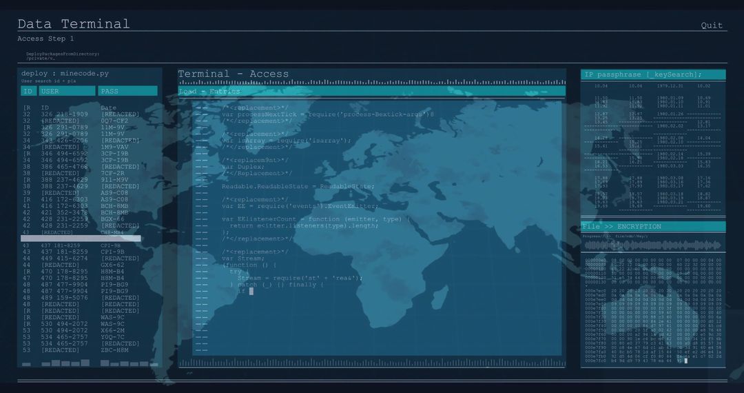 Global Data Terminal Interface with World Map Visualization - Free Images, Stock Photos and Pictures on Pikwizard.com