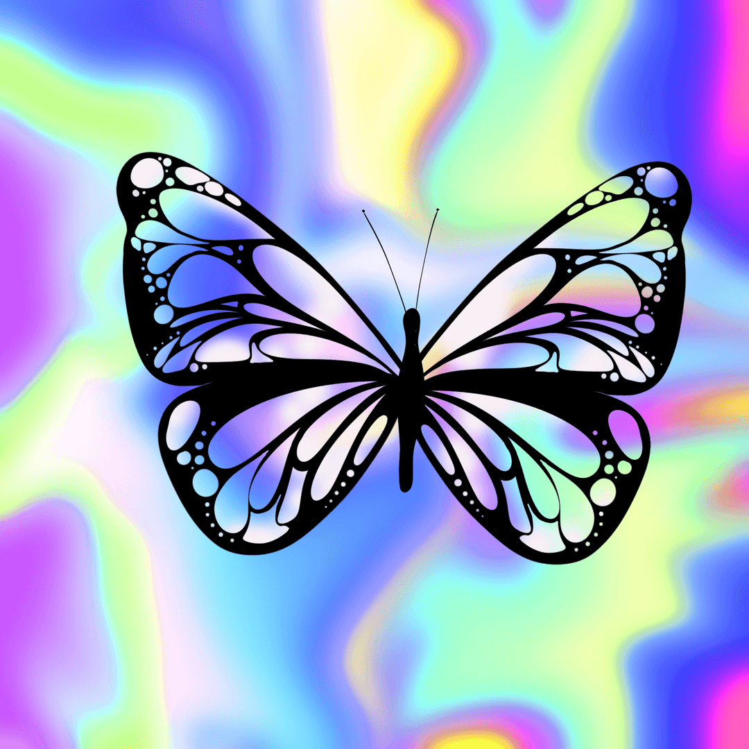 Colorful Butterfly Silhouette on Psychedelic Transparent Pastel Background