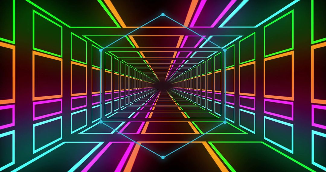 Colorful Digital Tunnel with Neon Hexagonal Design