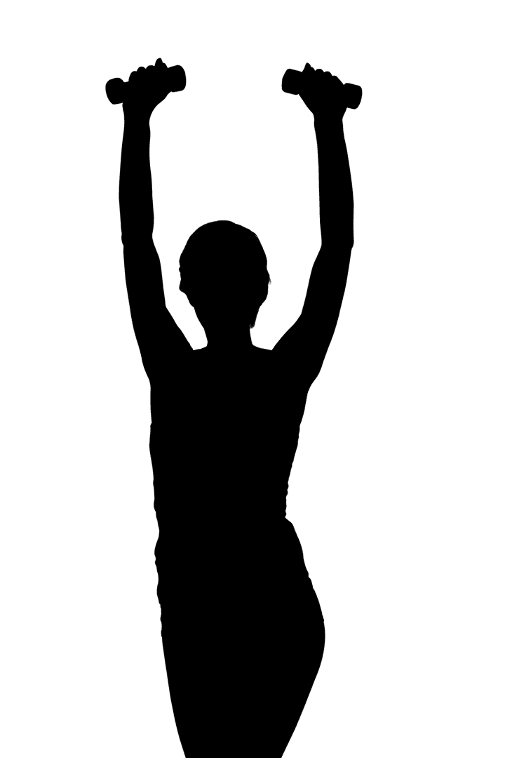 Silhouette of Female Athlete Holding Dumbbells in Transparent Style