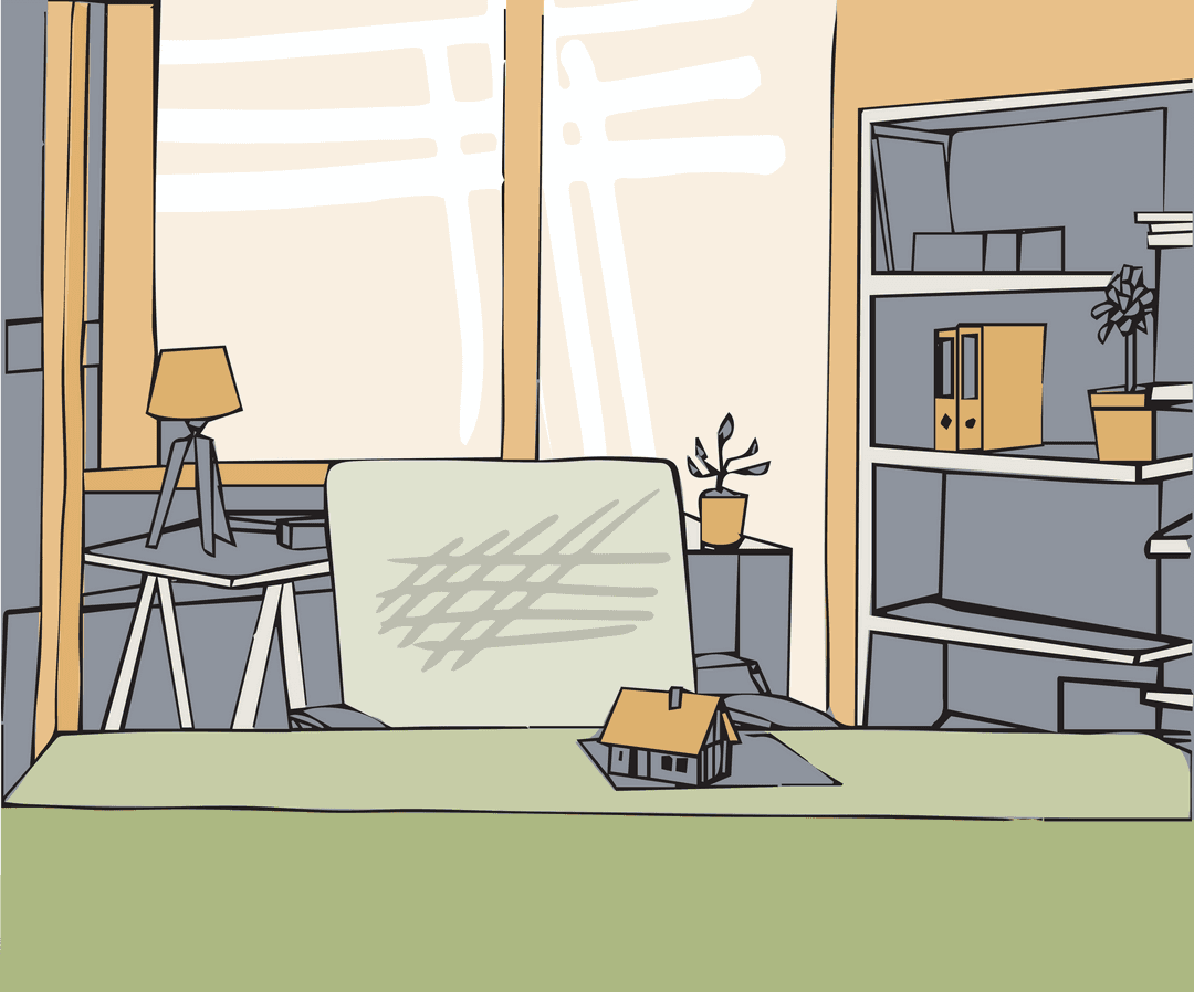 Transparent Workspace With House Model on Minimalist Office Desk