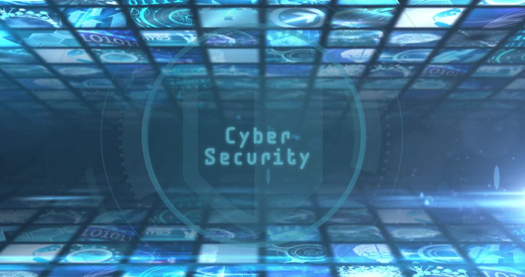 Futuristic Cyberspace Tunnel with Cybersecurity HUD Element