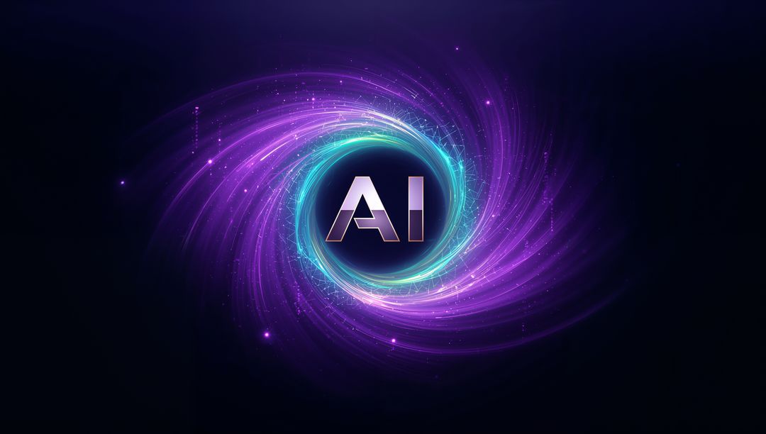 Glowing AI Emblem Revolving Inside Neon Vortex with Futuristic Digital Energy Burst