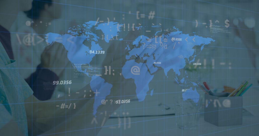 Global Business Interface with World Map and Data Overlay