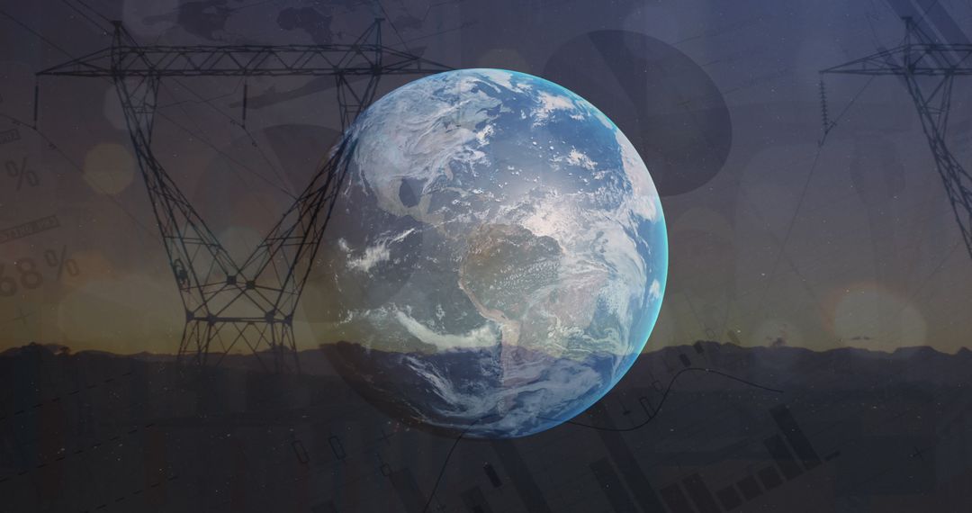 Digital Earth Visualization Over Mountain Ridge with Power Grid Elements