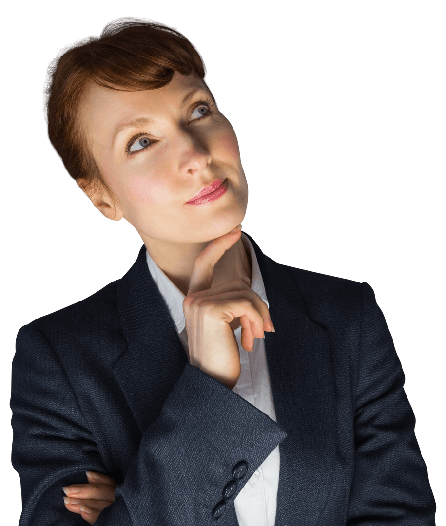 Thoughtful Businesswoman in Suit on Transparent Background