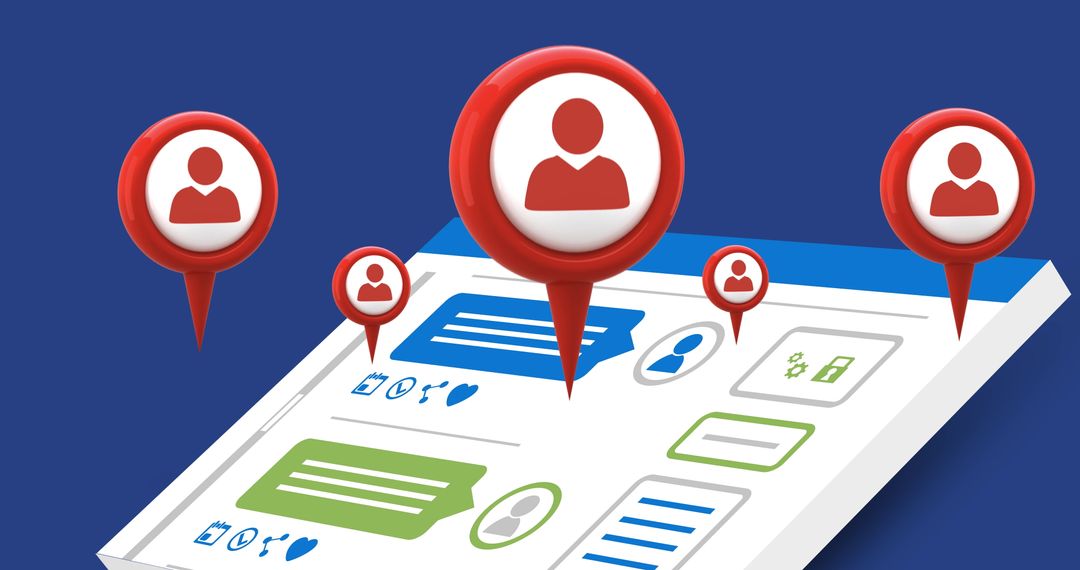 Social Media Interaction Concept with Profile Icon Map Pins