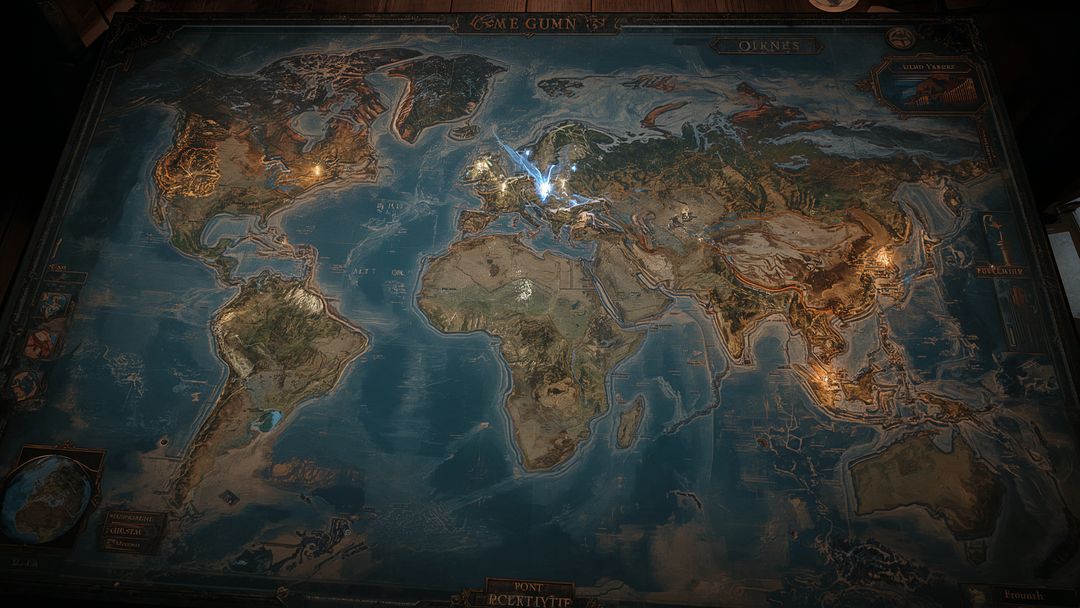 Antique World Map on Wooden Table