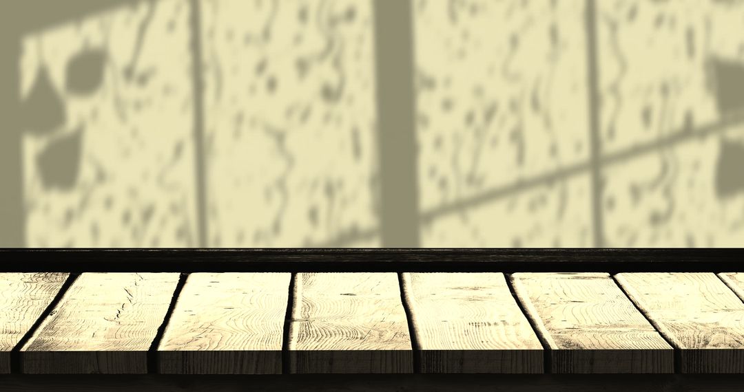 Wooden Table Surface with Elegant Leaf Shadow Pattern