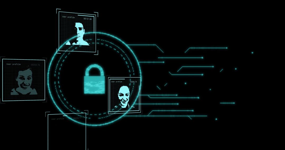 Digital Data Security Concept with User Profiles and Padlock