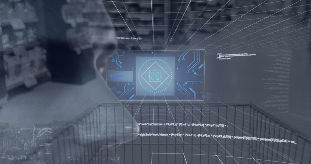 Futuristic Shopping Cart with Digital Interface in Supermarket