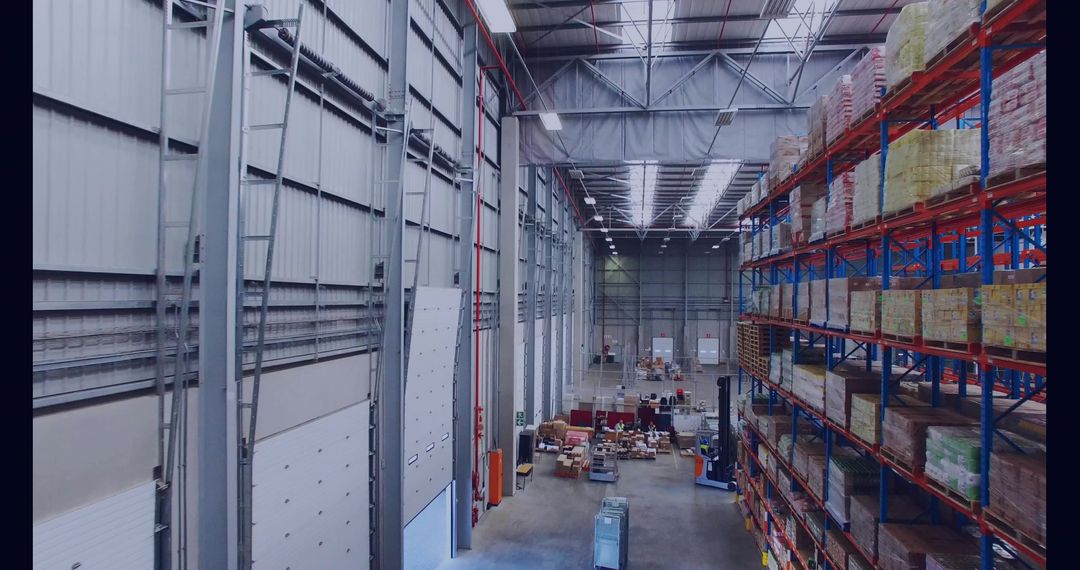 Industrial Warehouse Storage with Metal Racking and Stacked Pallets