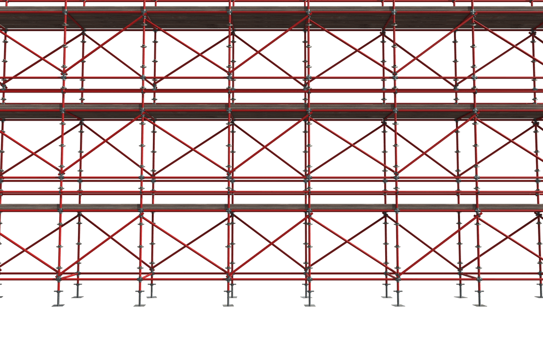 Transparent Red Metal Scaffold Framework on White Background