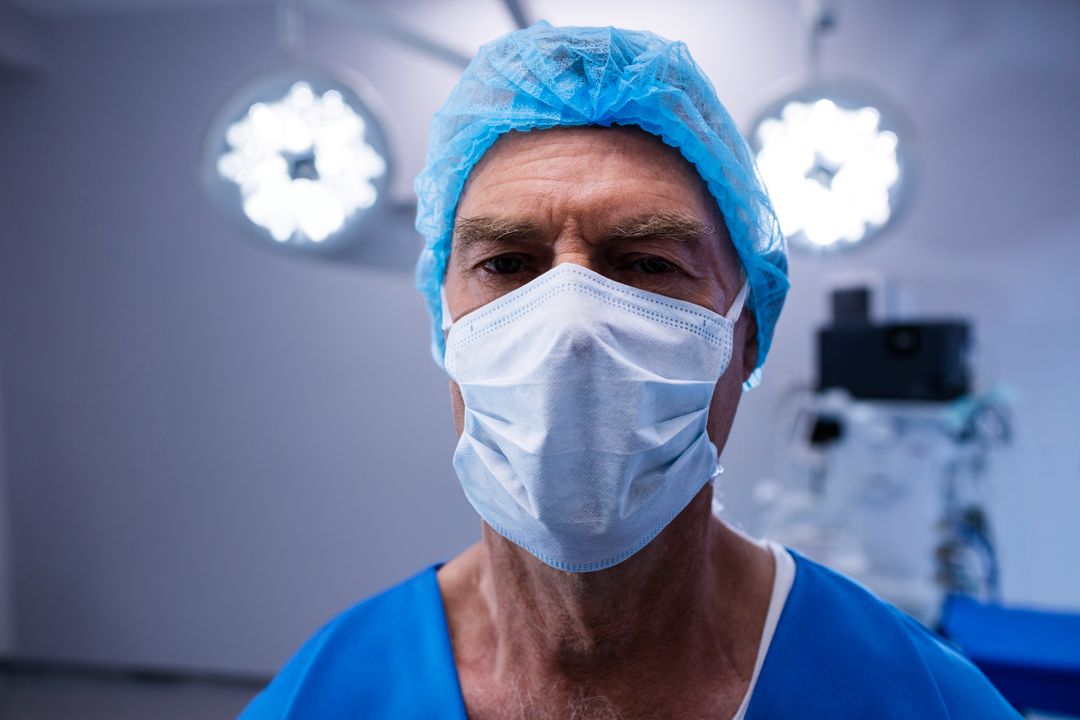 Senior Surgeon with Mask in Operating Room