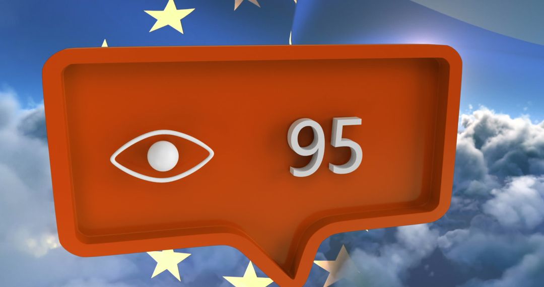 Eye Icon and Numbers on Speech Bubble with EU Flag Background