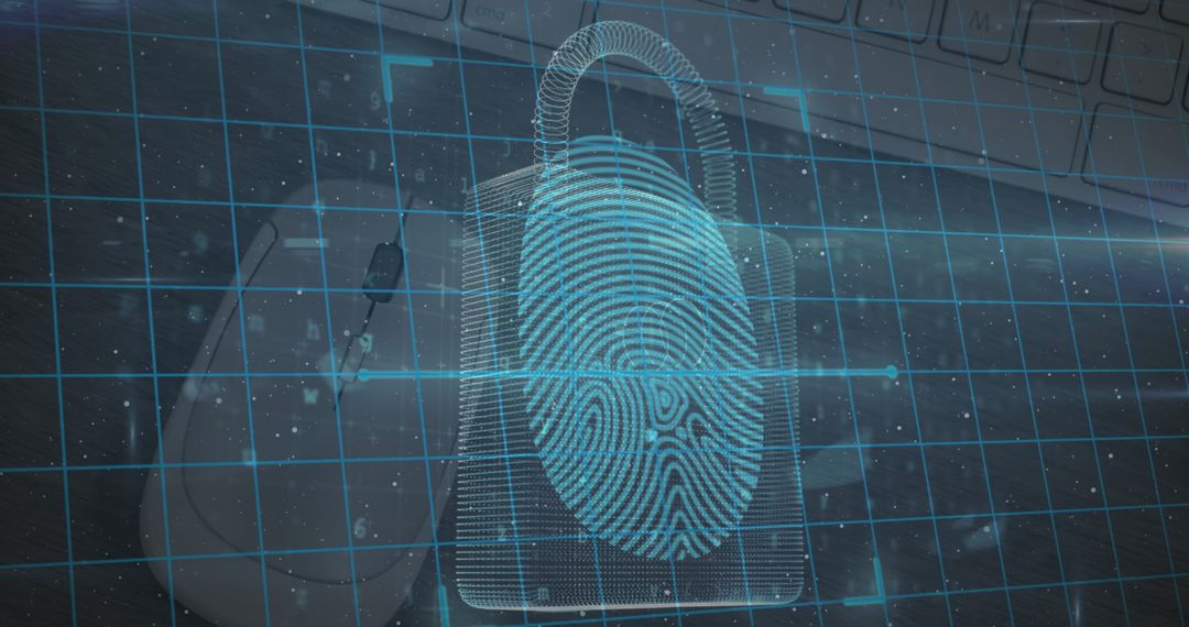Cyber Security Concept with Fingerprint and Padlock Overlay