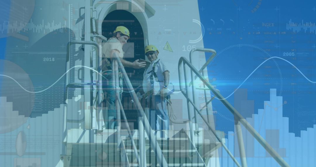 Technicians Inspecting Aircraft with Holographic Data Overlay