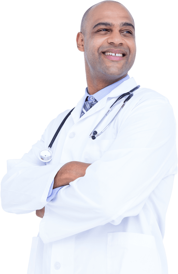Transparent Background Confident Male Doctor Smiling with Arms Crossed