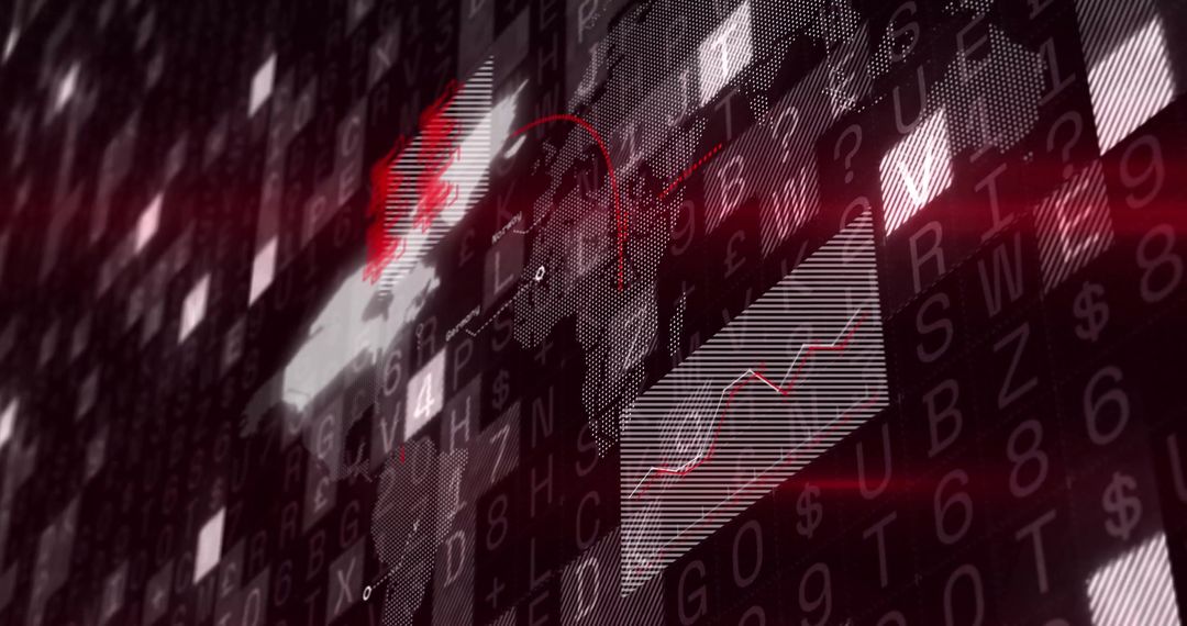 Abstract Digital Data Processing with World Map Overlay