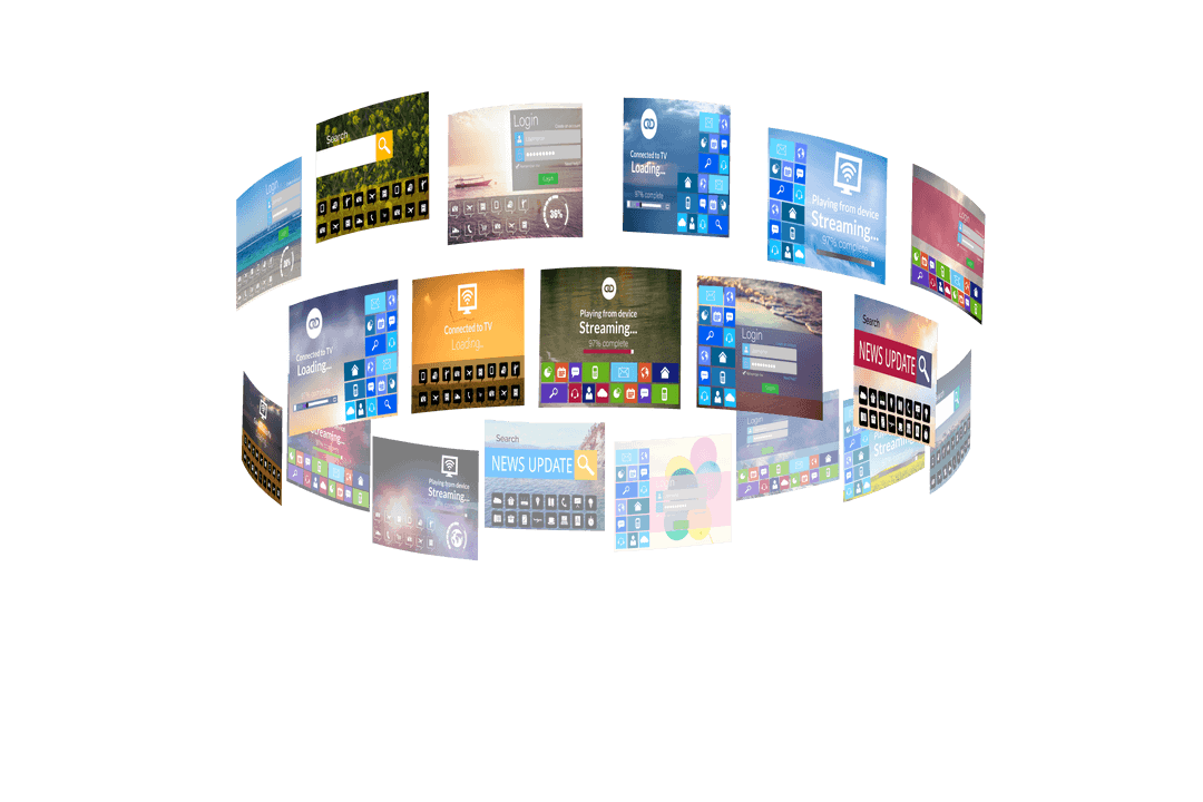 Digital Circling Screens Illustration on Transparent Background