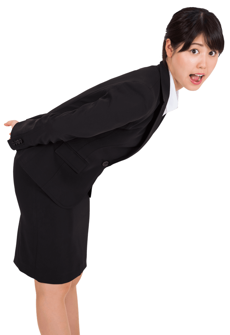 Surprised Asian Businesswoman Bending on Transparent Background