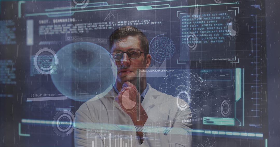 Doctor Analyzing Futuristic Medical Data Interface in Modern Hospital