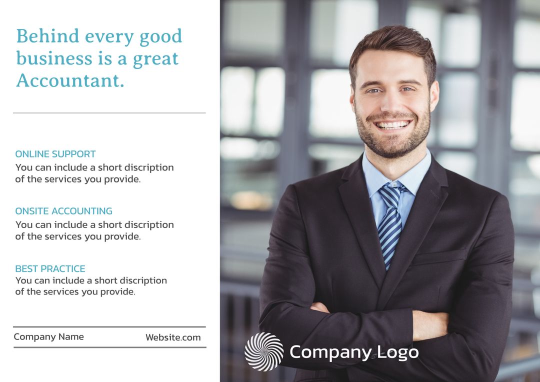 Professional Accountant Ad Template with Confident Businessman - Download Free Stock Templates Pikwizard.com