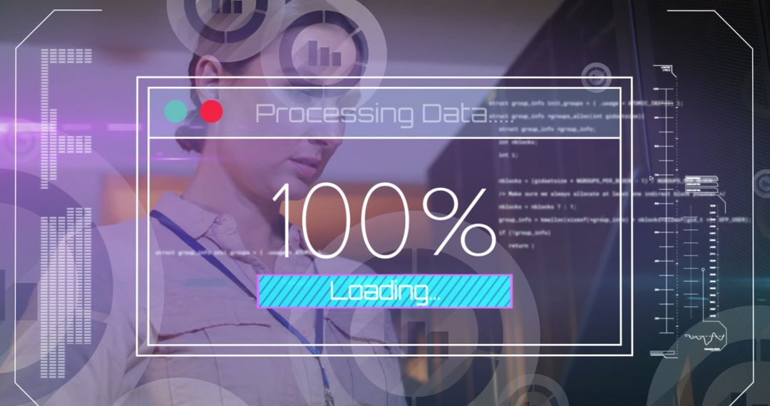 Female IT Engineer with Digital Interface Working in Server Room