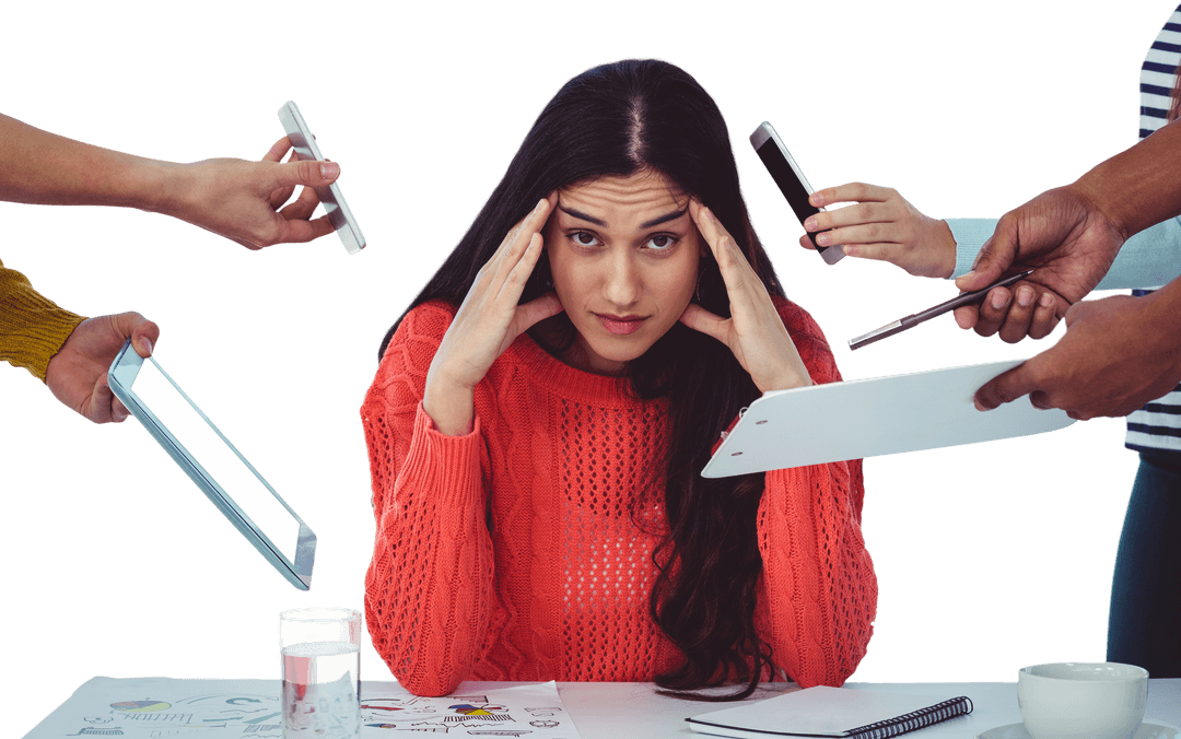Overwhelmed Manager Facing Busy Work Office Scenario with Multitasking Hands