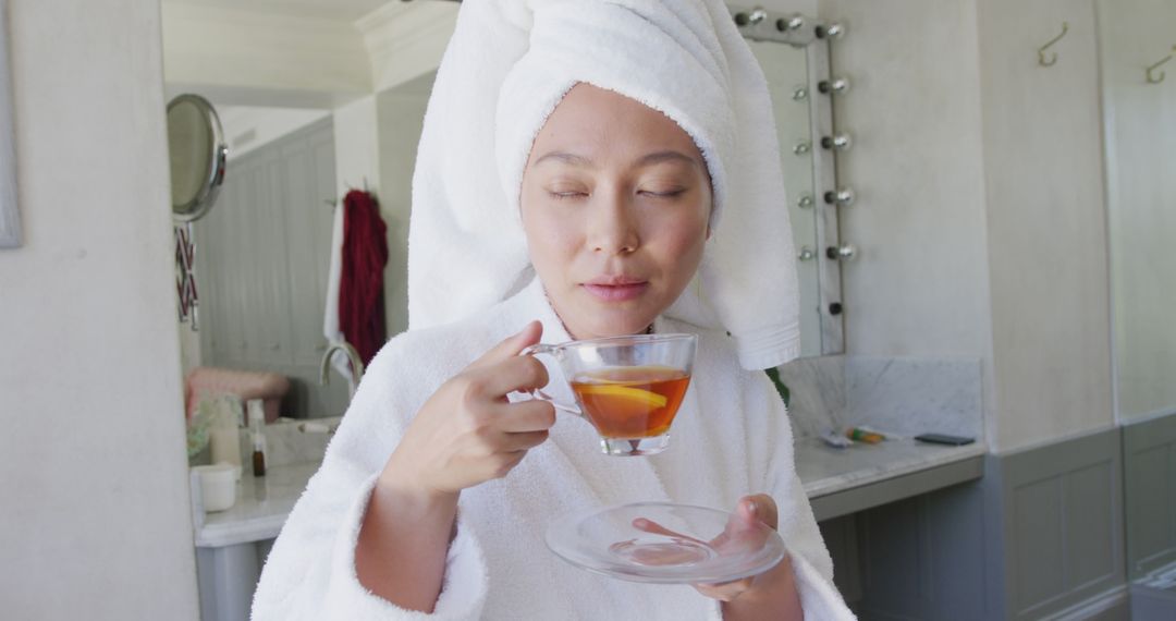 Woman Relaxing with Tea and Beauty Routine - Free Images, Stock Photos and Pictures on Pikwizard.com