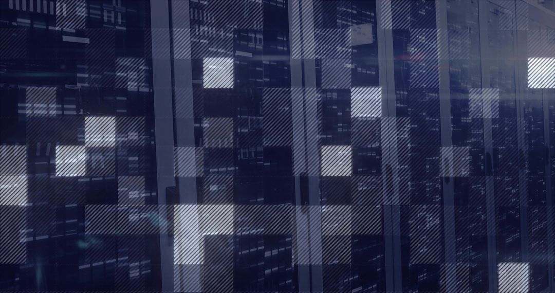 Digital Grid with Glitching Pattern and Illuminated Squares