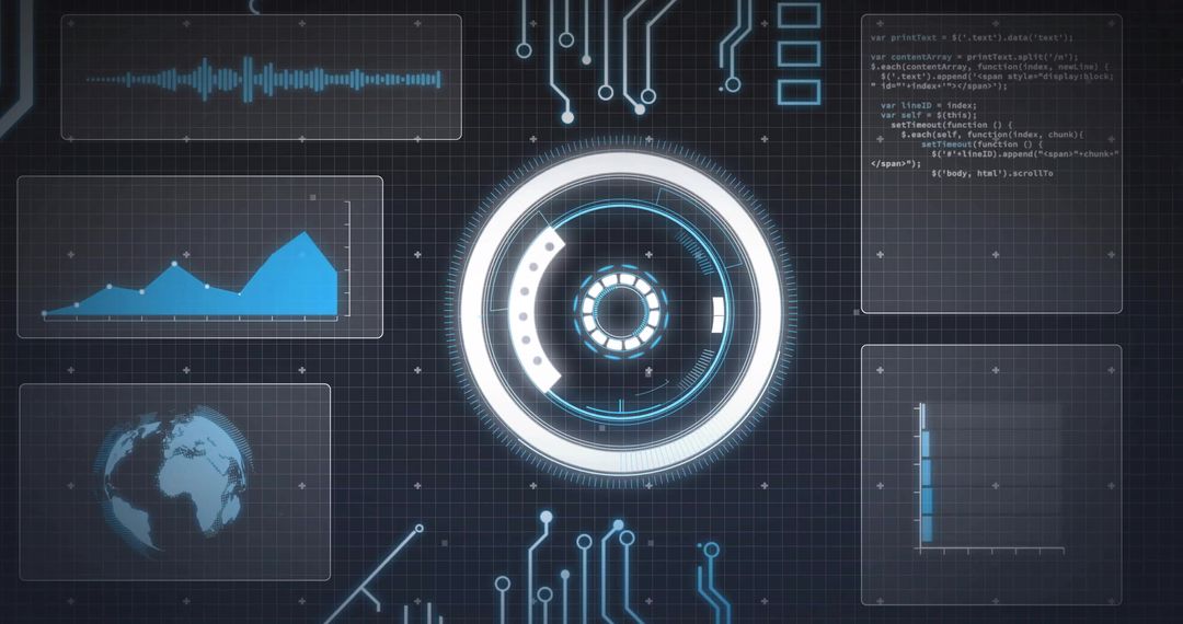 Futuristic Digital Data Interface with Graphs and Earth