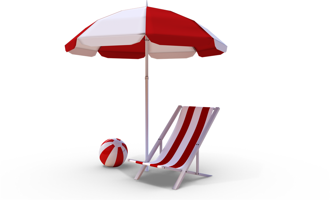 Transparent Beach Motif Set with Red and White Parasol, Deckchair and Ball - Download Free Stock Images Pikwizard.com