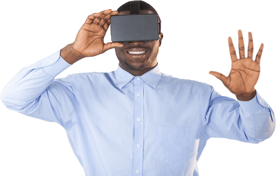 Transparent Background of Smiling Man Using Virtual Reality Headset
