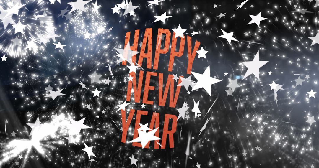 Happy New Year Celebration with Fireworks and Stars
