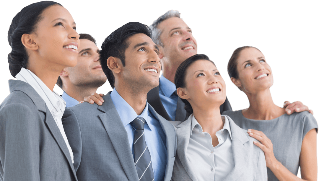 Diverse Transparent Business Team Looking Upward with Hope