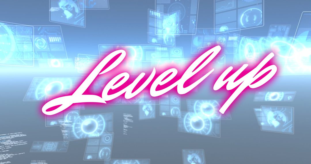 Level Up Concept with Digital Interface Background